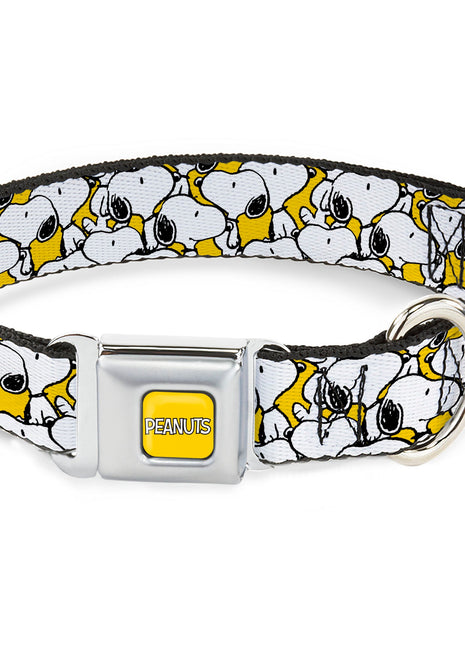 PEANUTS Title Logo Full Color Yellow/White Seatbelt Buckle Collar - Peanuts Snoopy Pose Stacked Yellow