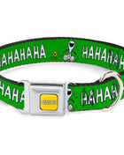 PEANUTS Title Logo Full Color Yellow/White Seatbelt Buckle Collar - Peanuts Snoopy and Woodstock Laughing HAHA Pose Green