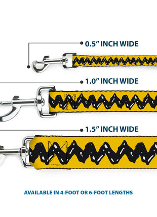 Dog Leash - Peanuts Charlie Brown Zig Zag Stripe Yellow/Black