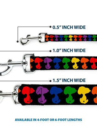 Dog Leash - Peanuts Snoopy Silhoutte Pose Black/Rainbow Multi Color