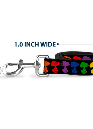 Dog Leash - Peanuts Snoopy Silhoutte Pose Black/Rainbow Multi Color