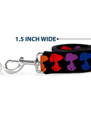 Dog Leash - Peanuts Snoopy Silhoutte Pose Black/Rainbow Multi Color