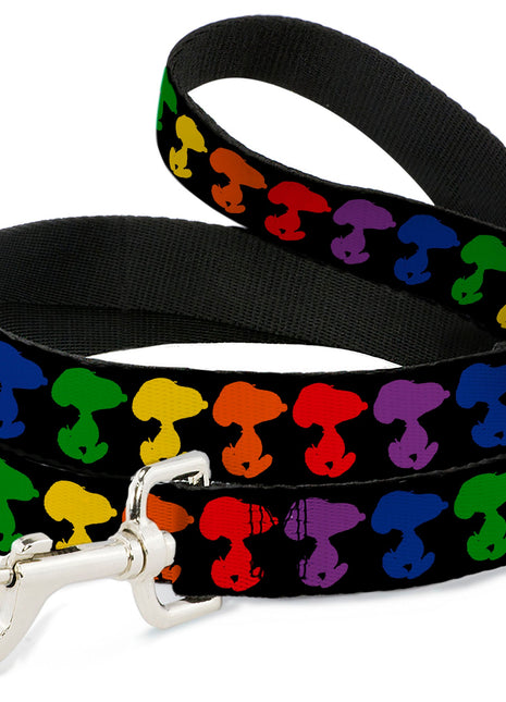 Dog Leash - Peanuts Snoopy Silhoutte Pose Black/Rainbow Multi Color