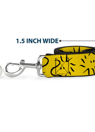 Dog Leash - Peanuts Woodstock Line Face Line Art Yellow/Black
