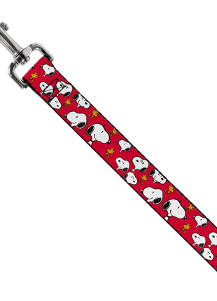 Dog Leash - Peanuts Snoopy and Woodstock Poses Scattered Red