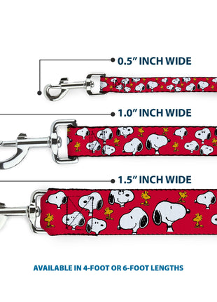 Dog Leash - Peanuts Snoopy and Woodstock Poses Scattered Red