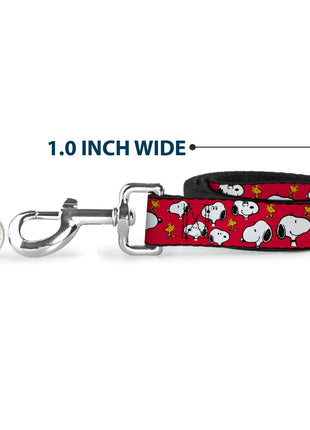 Dog Leash - Peanuts Snoopy and Woodstock Poses Scattered Red