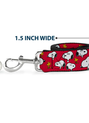Dog Leash - Peanuts Snoopy and Woodstock Poses Scattered Red