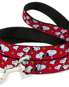 Dog Leash - Peanuts Snoopy and Woodstock Poses Scattered Red