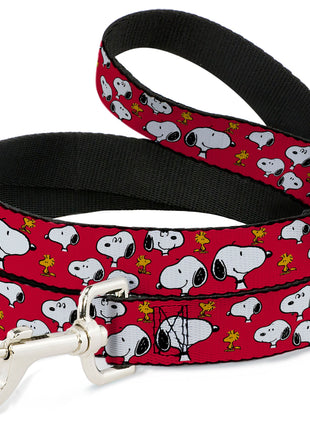 Dog Leash - Peanuts Snoopy and Woodstock Poses Scattered Red