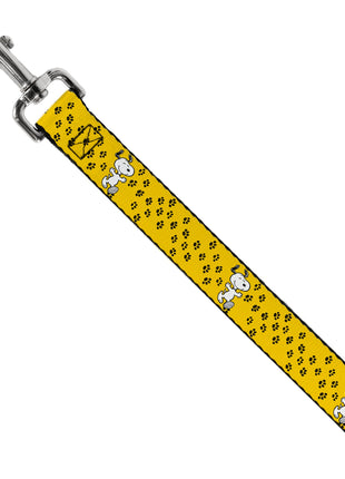 Dog Leash - Peanuts Snoopy Smiling Pose/Paw Print Yellow/Black/White