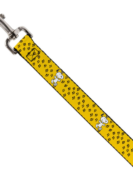Dog Leash - Peanuts Snoopy Smiling Pose/Paw Print Yellow/Black/White