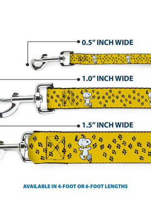 Dog Leash - Peanuts Snoopy Smiling Pose/Paw Print Yellow/Black/White