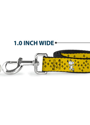 Dog Leash - Peanuts Snoopy Smiling Pose/Paw Print Yellow/Black/White