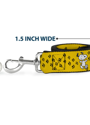 Dog Leash - Peanuts Snoopy Smiling Pose/Paw Print Yellow/Black/White