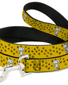 Dog Leash - Peanuts Snoopy Smiling Pose/Paw Print Yellow/Black/White