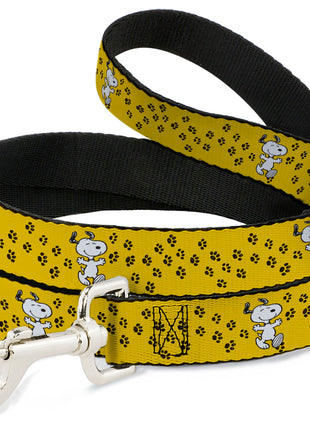 Dog Leash - Peanuts Snoopy Smiling Pose/Paw Print Yellow/Black/White