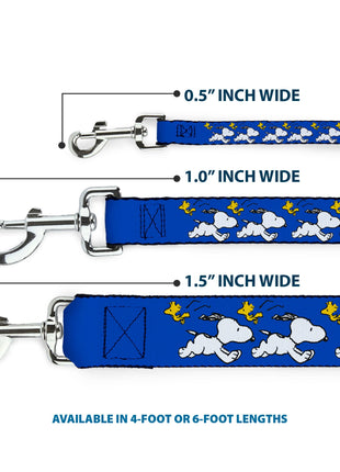 Dog Leash - Peanuts Snoopy Running and Woodstock Pose Blue