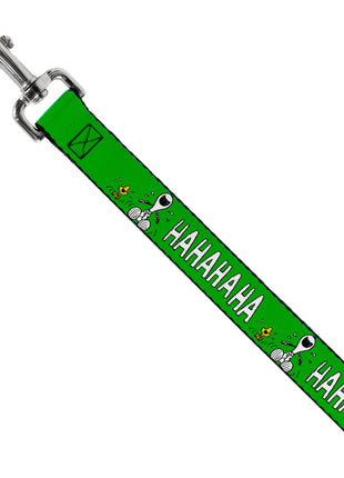 Dog Leash - Peanuts Snoopy and Woodstock Laughing HAHA Pose Green
