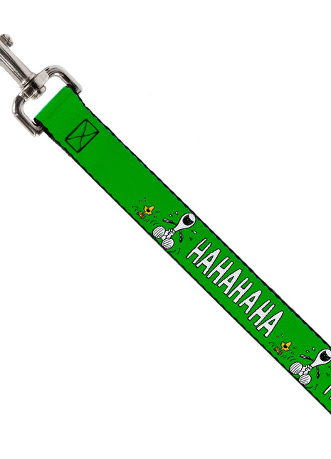 Dog Leash - Peanuts Snoopy and Woodstock Laughing HAHA Pose Green