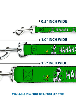 Dog Leash - Peanuts Snoopy and Woodstock Laughing HAHA Pose Green