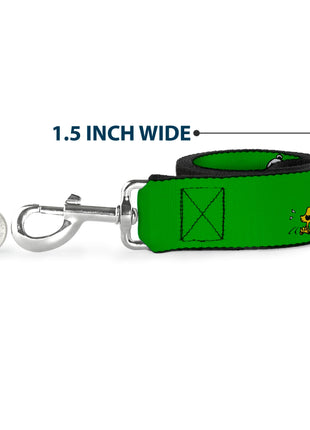 Dog Leash - Peanuts Snoopy and Woodstock Laughing HAHA Pose Green