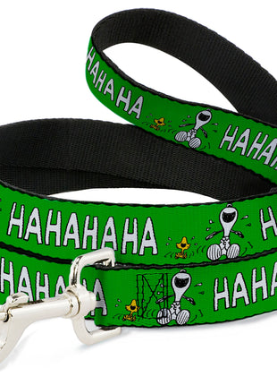 Dog Leash - Peanuts Snoopy and Woodstock Laughing HAHA Pose Green