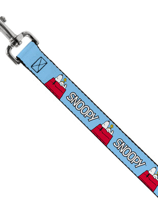 Dog Leash - Peanuts Snoopy and Woodstock Dog House Pose and Text Sky Blue