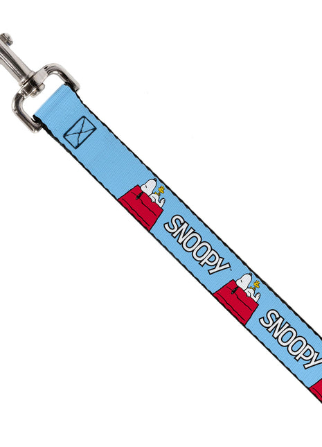 Dog Leash - Peanuts Snoopy and Woodstock Dog House Pose and Text Sky Blue