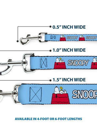 Dog Leash - Peanuts Snoopy and Woodstock Dog House Pose and Text Sky Blue
