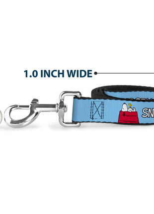 Dog Leash - Peanuts Snoopy and Woodstock Dog House Pose and Text Sky Blue