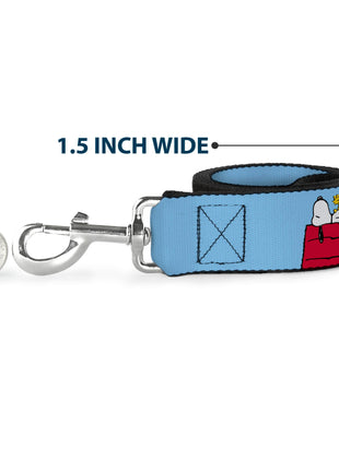 Dog Leash - Peanuts Snoopy and Woodstock Dog House Pose and Text Sky Blue