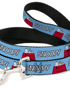 Dog Leash - Peanuts Snoopy and Woodstock Dog House Pose and Text Sky Blue