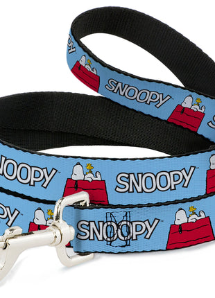 Dog Leash - Peanuts Snoopy and Woodstock Dog House Pose and Text Sky Blue