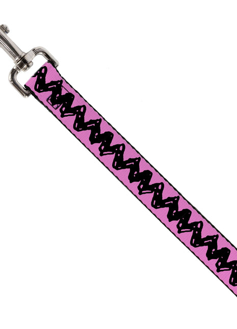 Dog Leash - Peanuts Charlie Brown Zig Zag Stripe Pink/Black