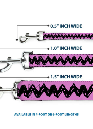 Dog Leash - Peanuts Charlie Brown Zig Zag Stripe Pink/Black