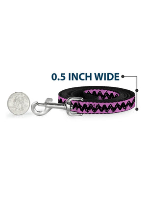 Dog Leash - Peanuts Charlie Brown Zig Zag Stripe Pink/Black