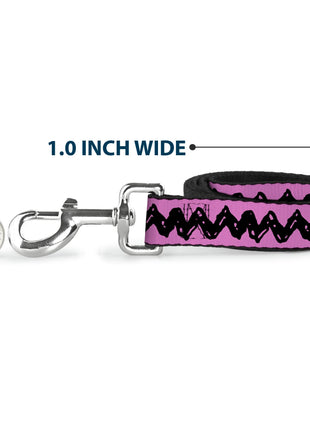 Dog Leash - Peanuts Charlie Brown Zig Zag Stripe Pink/Black