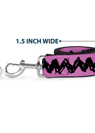 Dog Leash - Peanuts Charlie Brown Zig Zag Stripe Pink/Black
