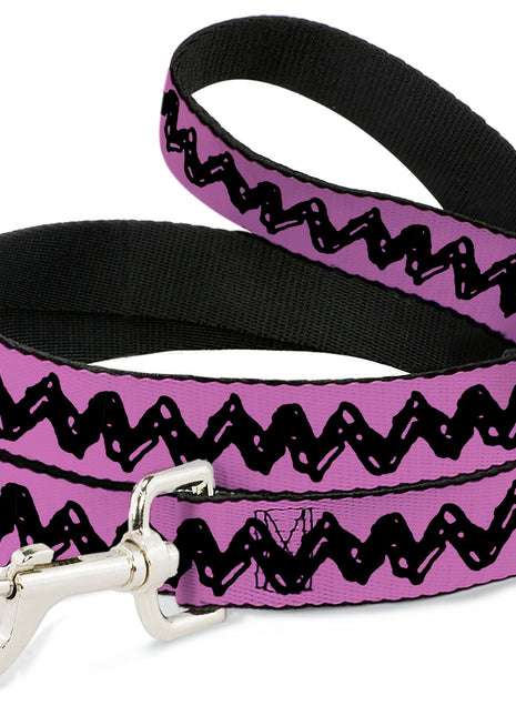 Dog Leash - Peanuts Charlie Brown Zig Zag Stripe Pink/Black
