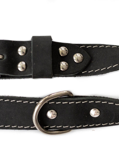 Traditional Black Leather Dog Collar