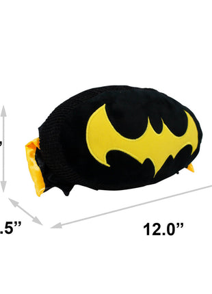 Dog Toy Squeaker Plush - DC Legion of Super-Pets Batman Dog Ace the Bat Hound Bat Logo with Cape Black Yellow