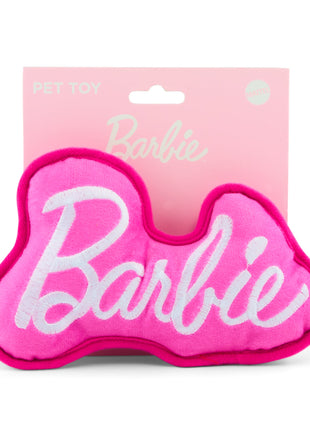 Dog Toy Squeaker Plush - Barbie Autograph Script Pink/White