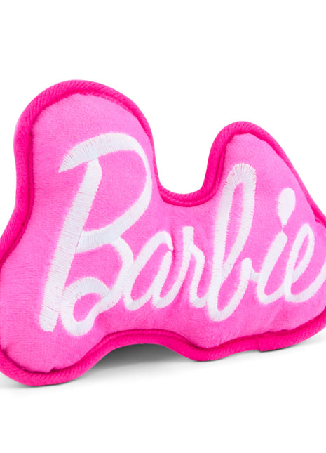 Dog Toy Squeaker Plush - Barbie Autograph Script Pink/White