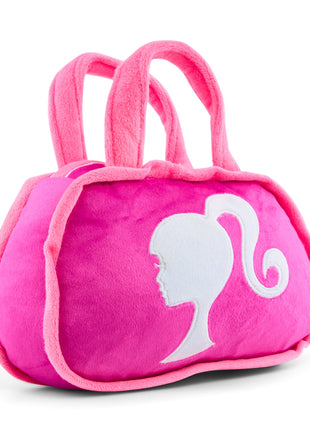 Dog Toy Squeaker Plush - Barbie Silhouette and Autograph Script Handbag Replica Pink/White
