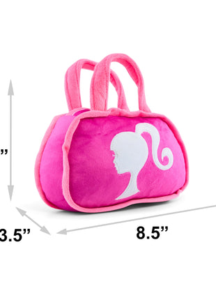 Dog Toy Squeaker Plush - Barbie Silhouette and Autograph Script Handbag Replica Pink/White
