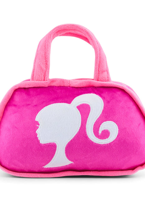 Dog Toy Squeaker Plush - Barbie Silhouette and Autograph Script Handbag Replica Pink/White