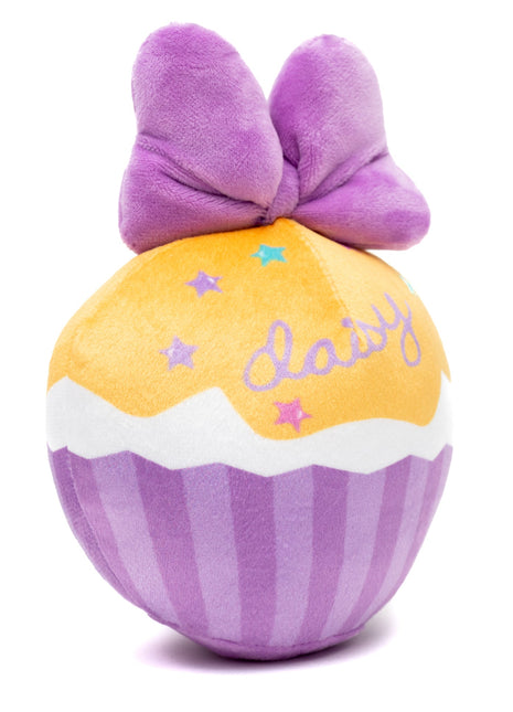 Dog Toy Squeaker Plush - Daisy Duck Script Cupcake with Pink Bow