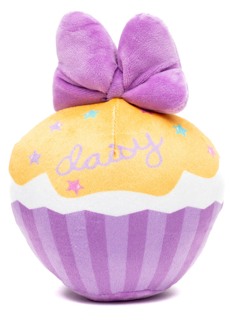 Dog Toy Squeaker Plush - Daisy Duck Script Cupcake with Pink Bow