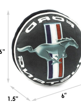 Dog Toy Squeaker Plush - FORD MUSTANG Tri-Bar Logo Script Round